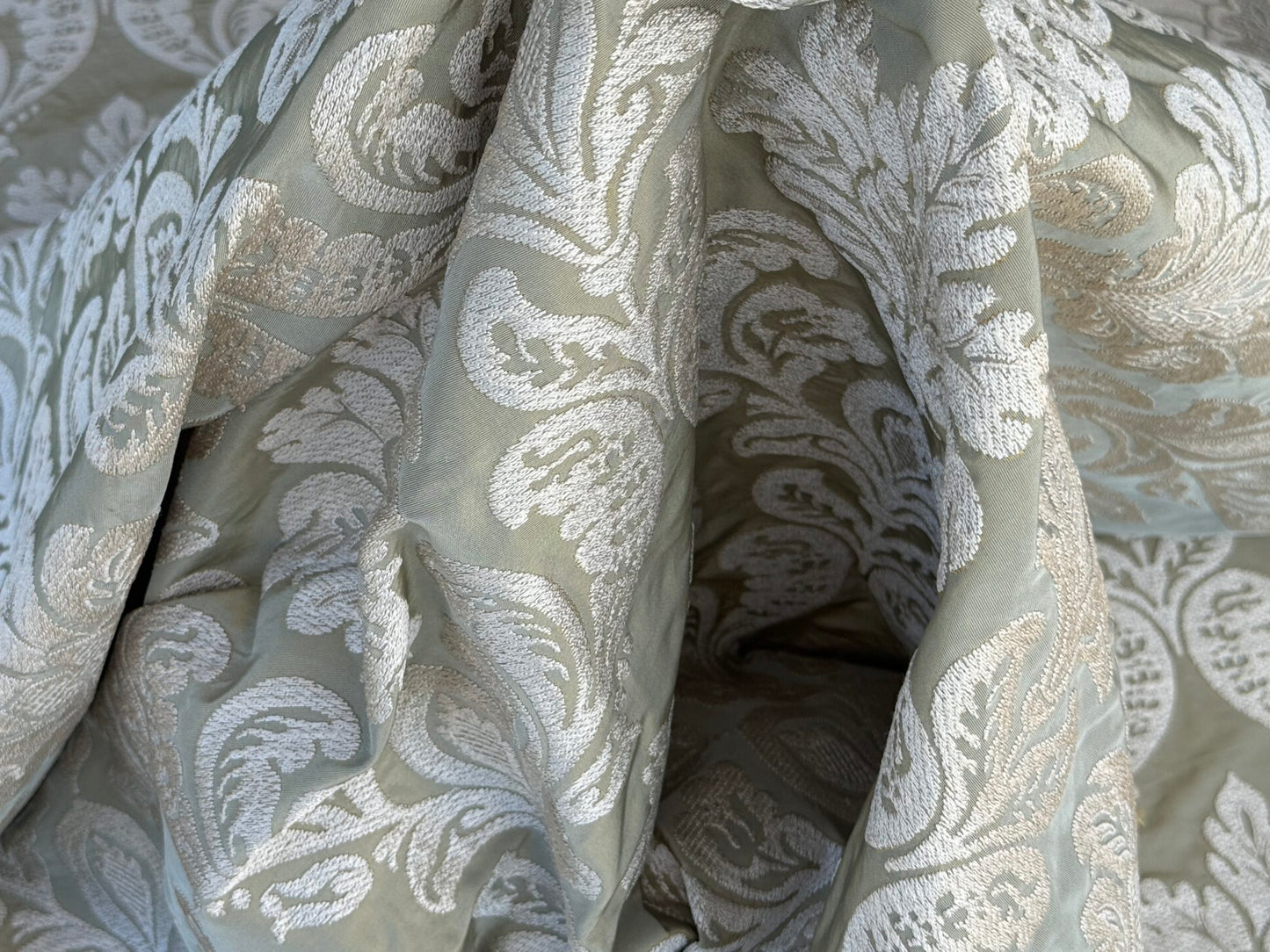 Lovelace Silk Faille Embroidery French Blue Taupe MSRP USD 413