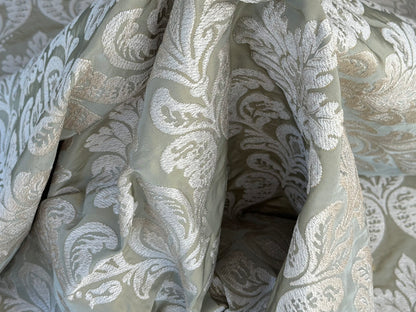 Lovelace Silk Faille Embroidery French Blue Taupe MSRP USD 413