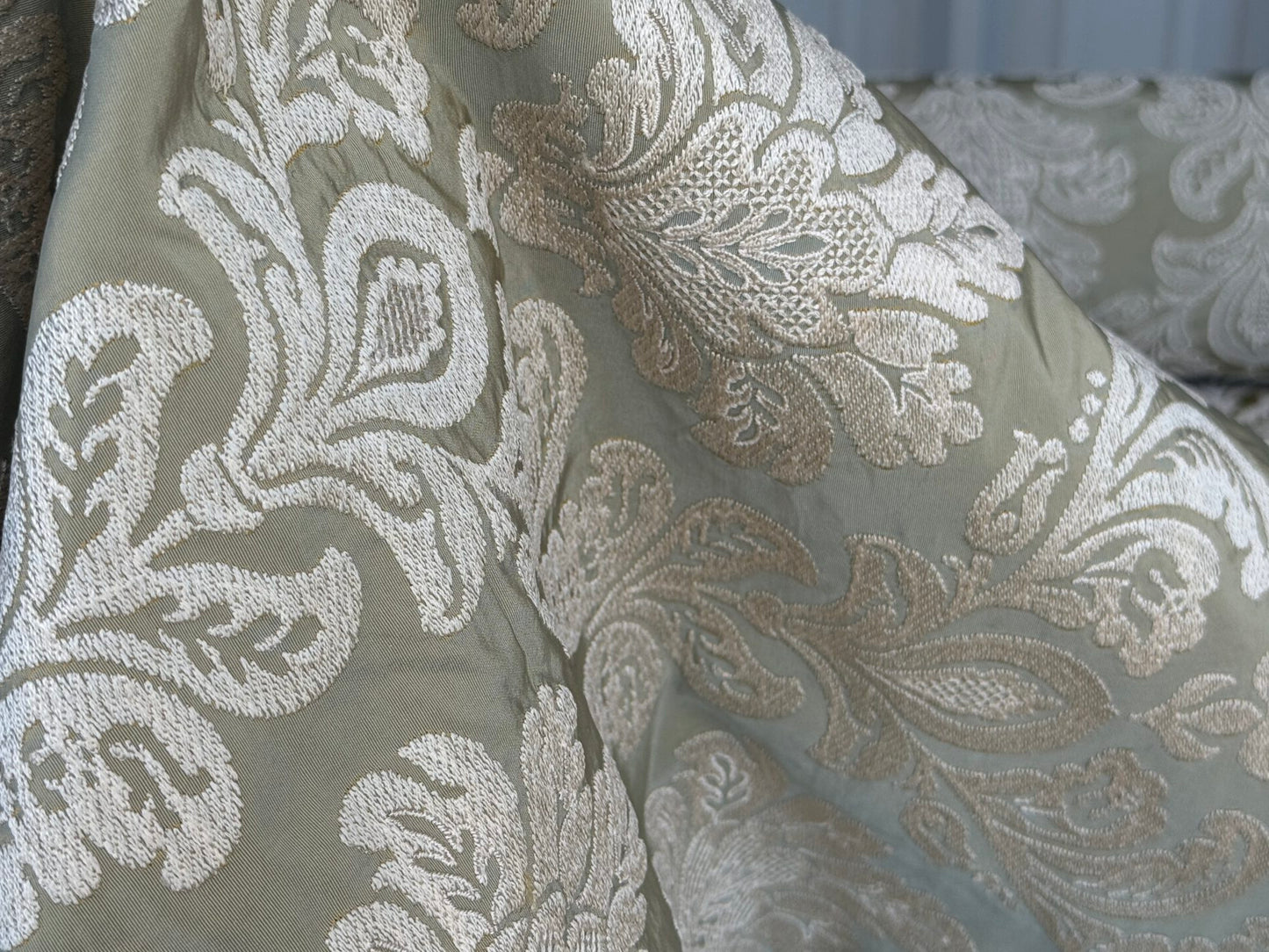 Lovelace Silk Faille Embroidery French Blue Taupe MSRP USD 413