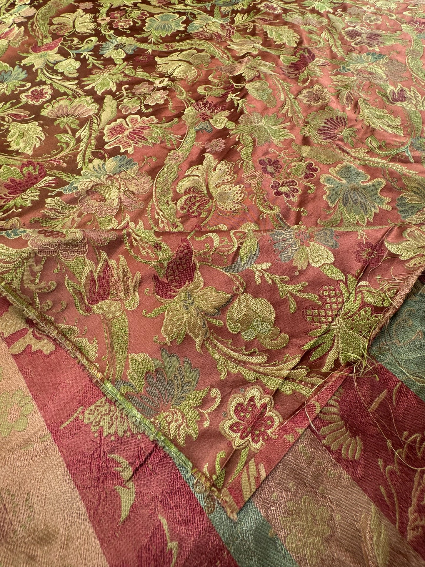 Fairy Tale Garden 100% Silk Lampas Floral Historical William Morris Red Pink Gold Green Blue Rainbow -By The Yard
