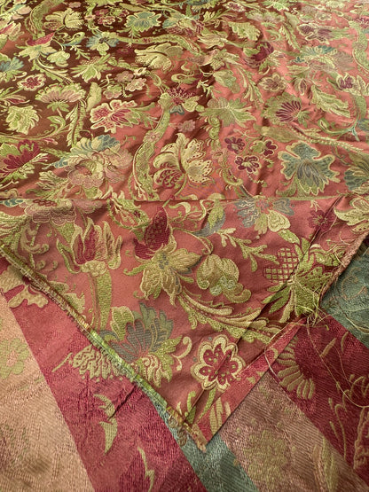 Fairy Tale Garden 100% Silk Lampas Floral Historical William Morris Red Pink Gold Green Blue Rainbow -By The Yard