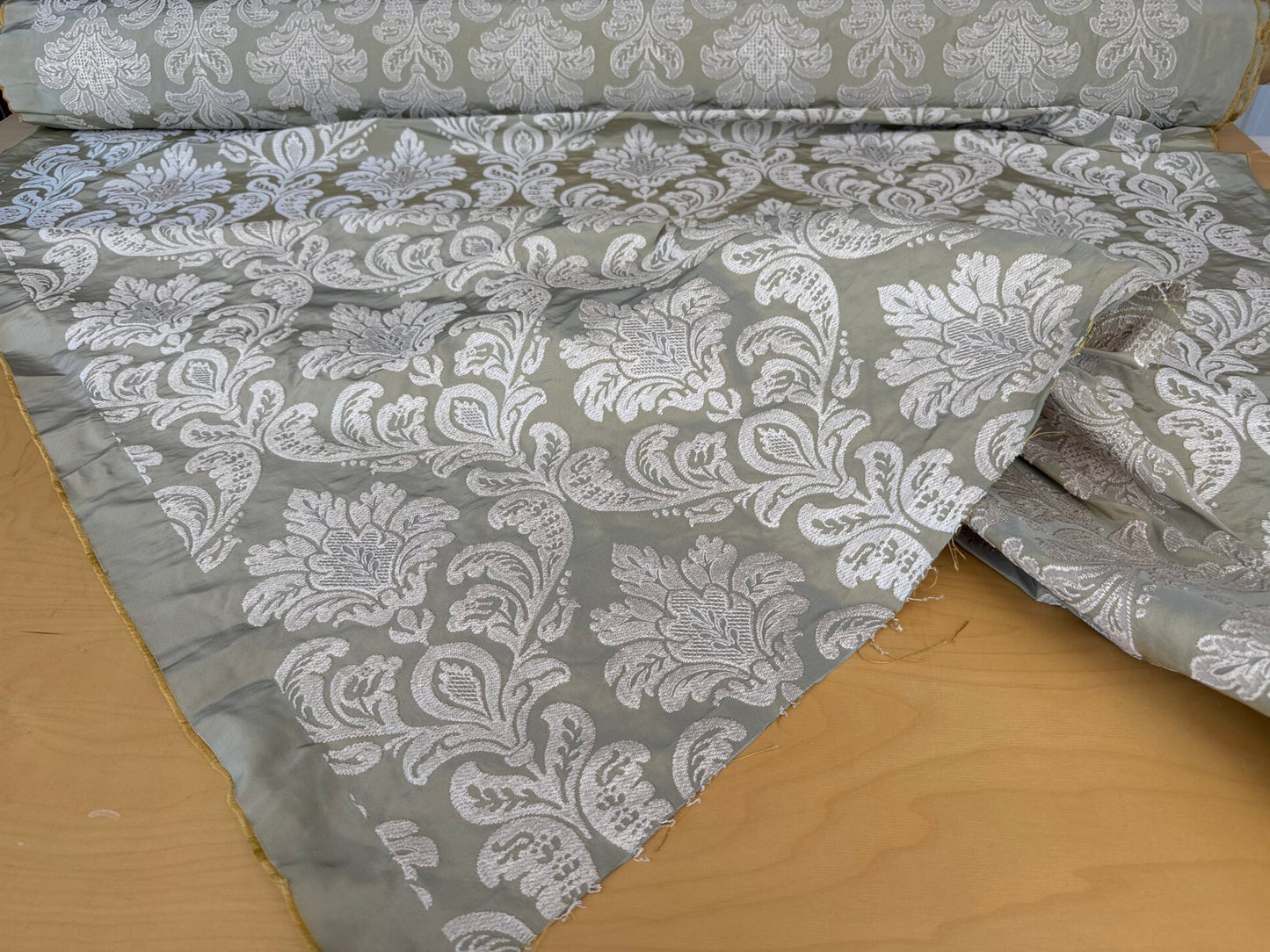 Lovelace Silk Faille Embroidery French Blue Taupe MSRP USD 413