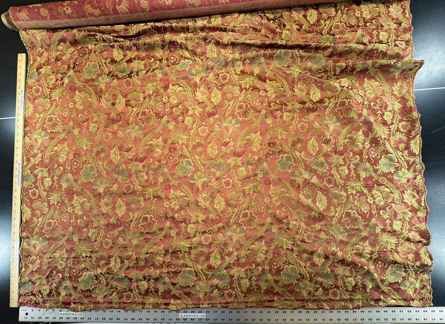 Fairy Tale Garden 100% Silk Lampas Floral Historical William Morris Red Pink Gold Green Blue Rainbow -By The Yard