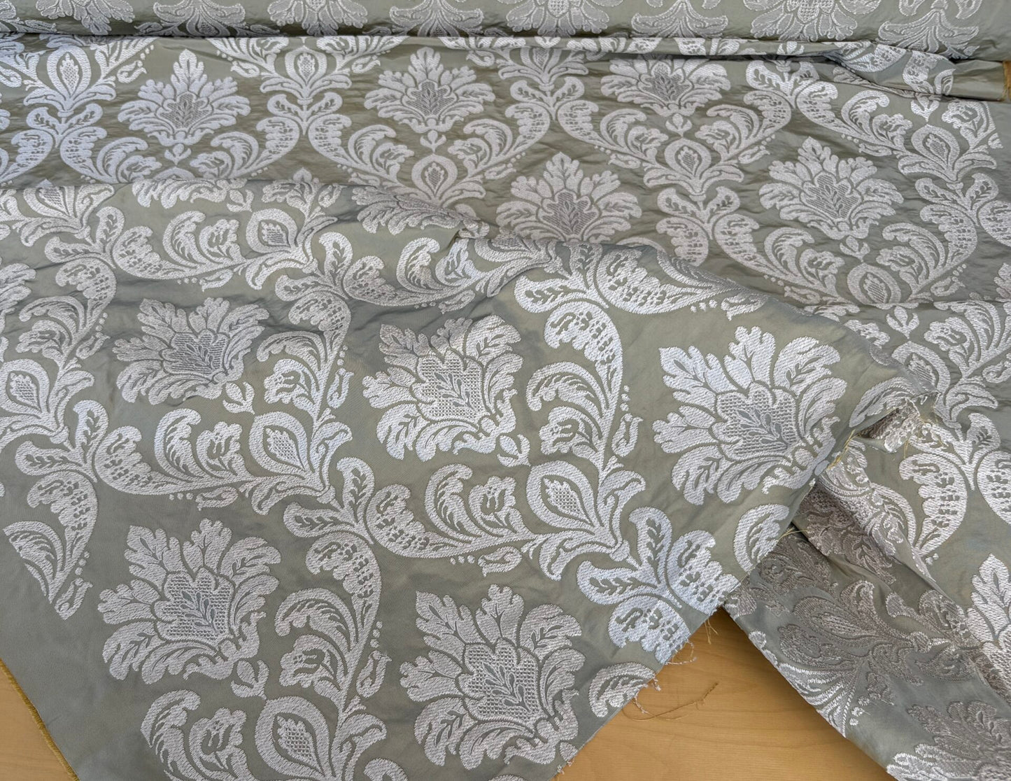 Lovelace Silk Faille Embroidery French Blue Taupe MSRP USD 413