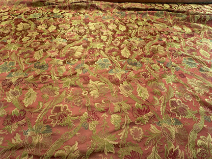 Fairy Tale Garden 100% Silk Lampas Floral Historical William Morris Red Pink Gold Green Blue Rainbow -By The Yard