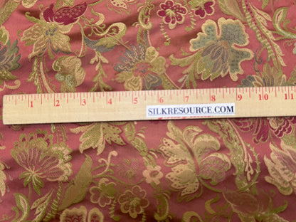 Fairy Tale Garden 100% Silk Lampas Floral Historical William Morris Red Pink Gold Green Blue Rainbow -By The Yard
