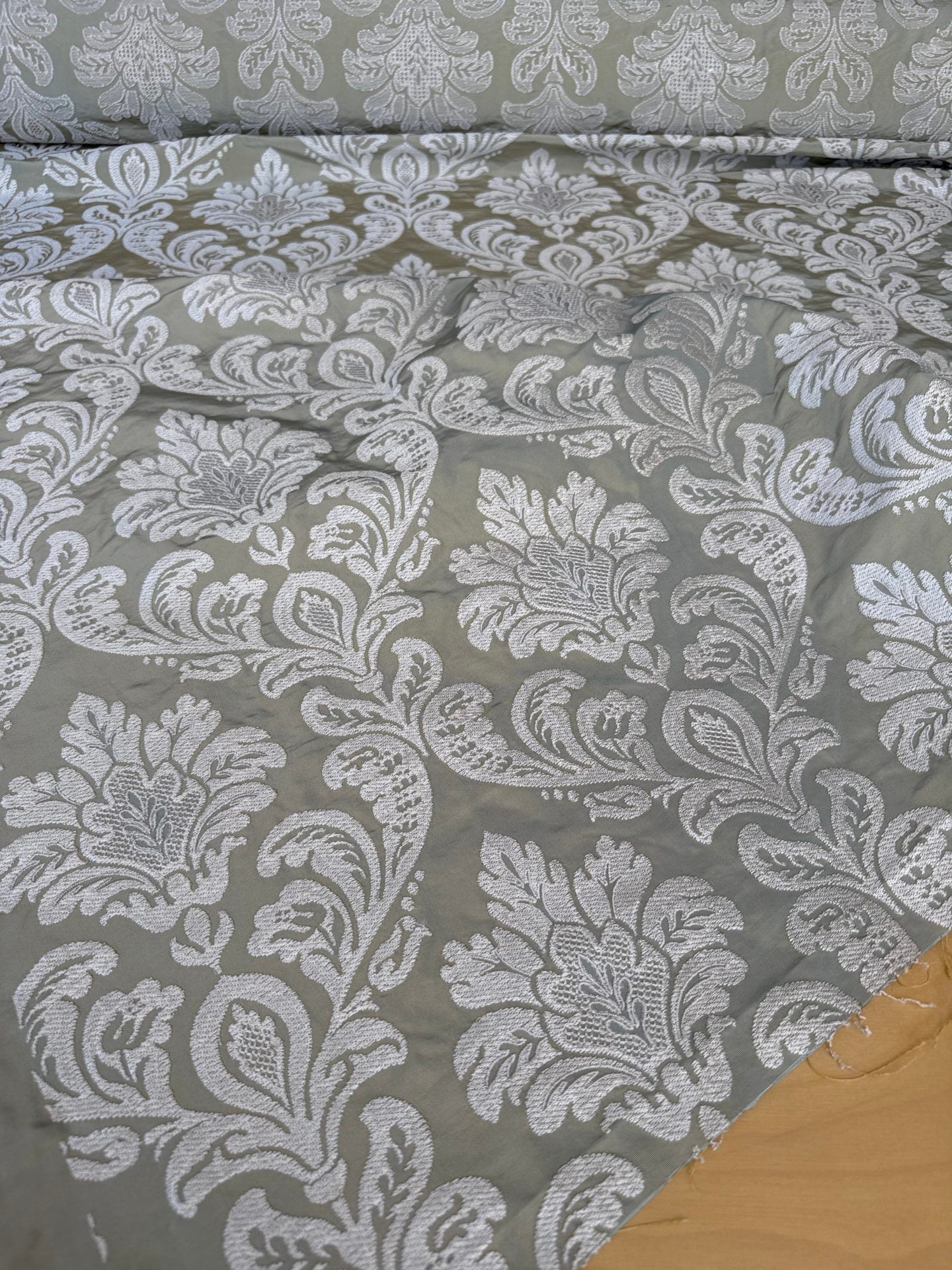 Lovelace Silk Faille Embroidery French Blue Taupe MSRP USD 413