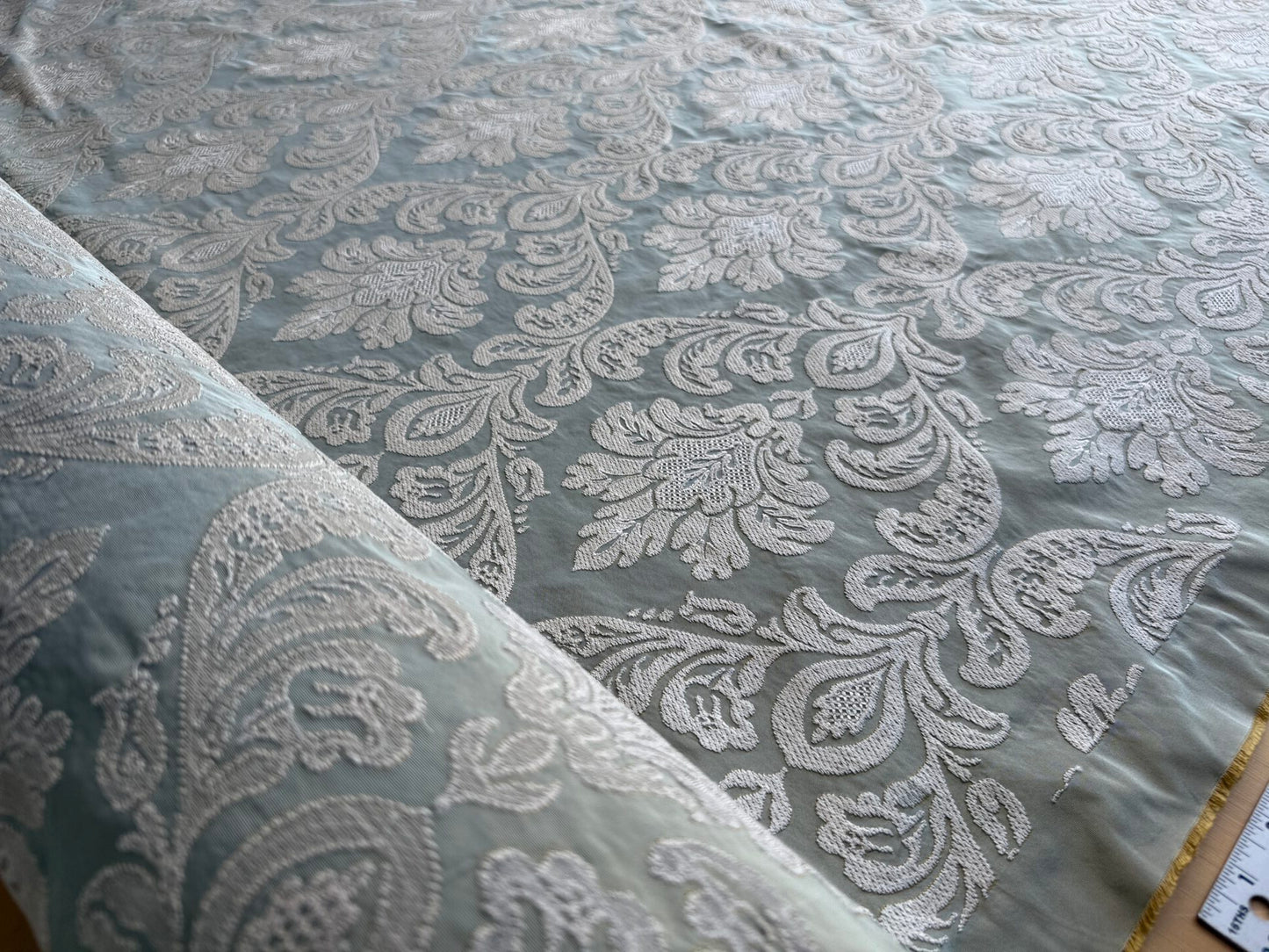 Lovelace Silk Faille Embroidery French Blue Taupe MSRP USD 413