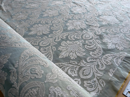 Lovelace Silk Faille Embroidery French Blue Taupe MSRP USD 413