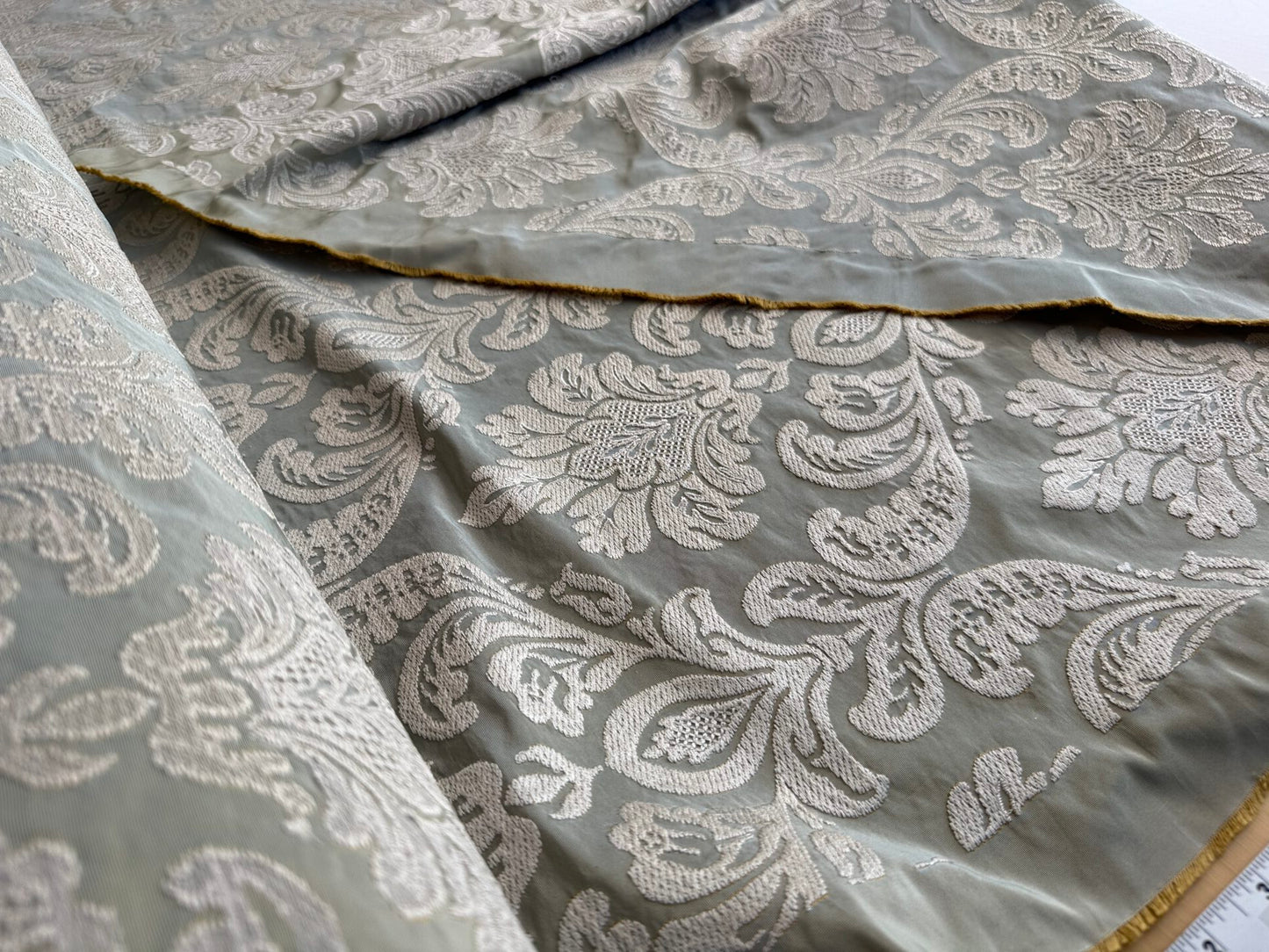 Lovelace Silk Faille Embroidery French Blue Taupe MSRP USD 413