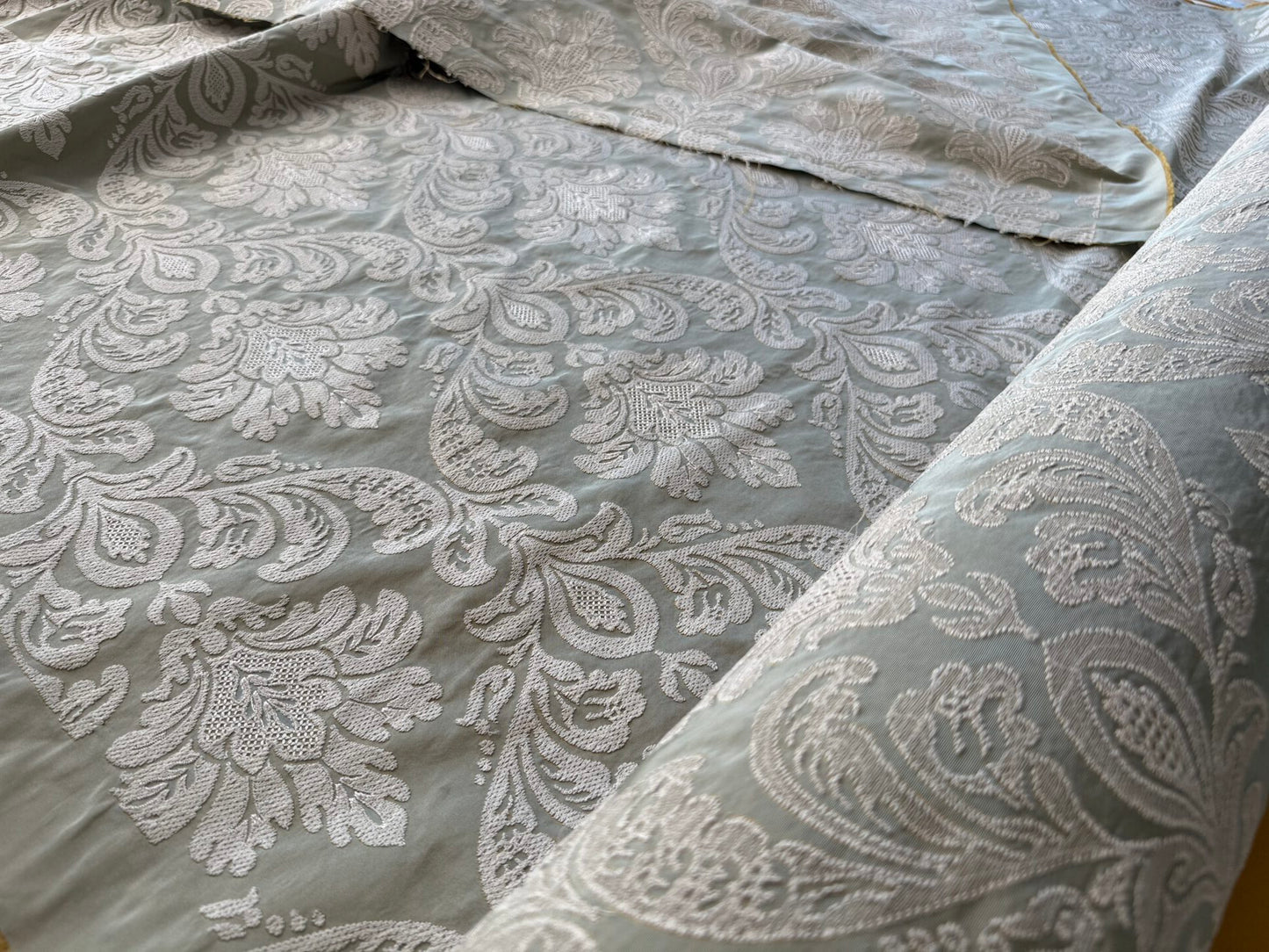 Lovelace Silk Faille Embroidery French Blue Taupe MSRP USD 413