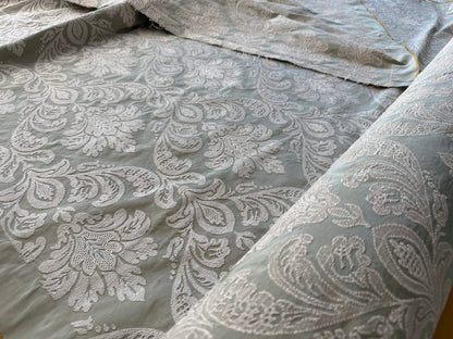 Lovelace Silk Faille Embroidery French Blue Taupe MSRP USD 413