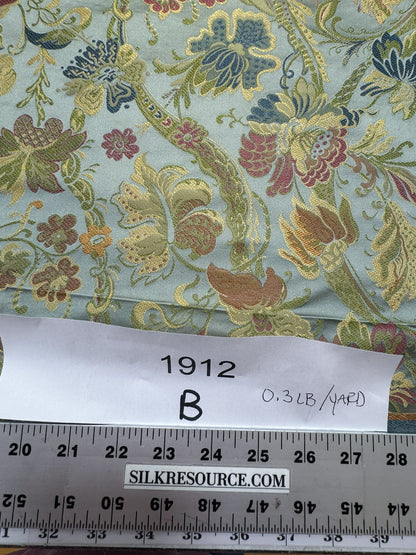 Fairy Tale Garden 100% Silk Lampas Floral Historical William Morris  Pale Blue Gold Green Red Orange Rainbow -By The Yard