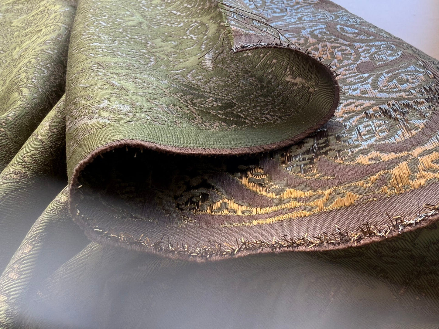 by yard Boboli Garden Silk Damask Italian Metallic Deep Charteuse Green Gold MSRP USD 568/yard