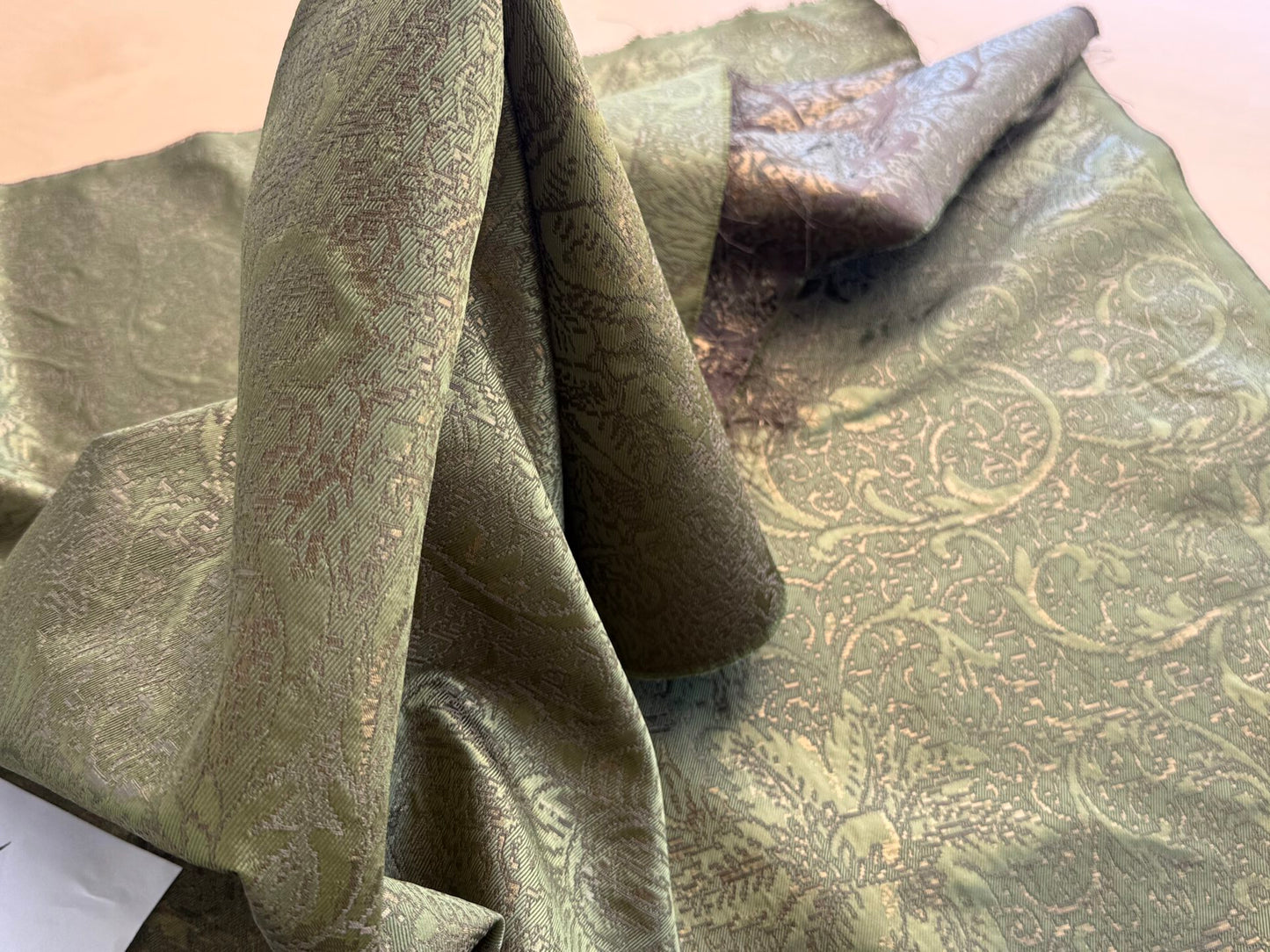 by yard Boboli Garden Silk Damask Italian Metallic Deep Charteuse Green Gold MSRP USD 568/yard