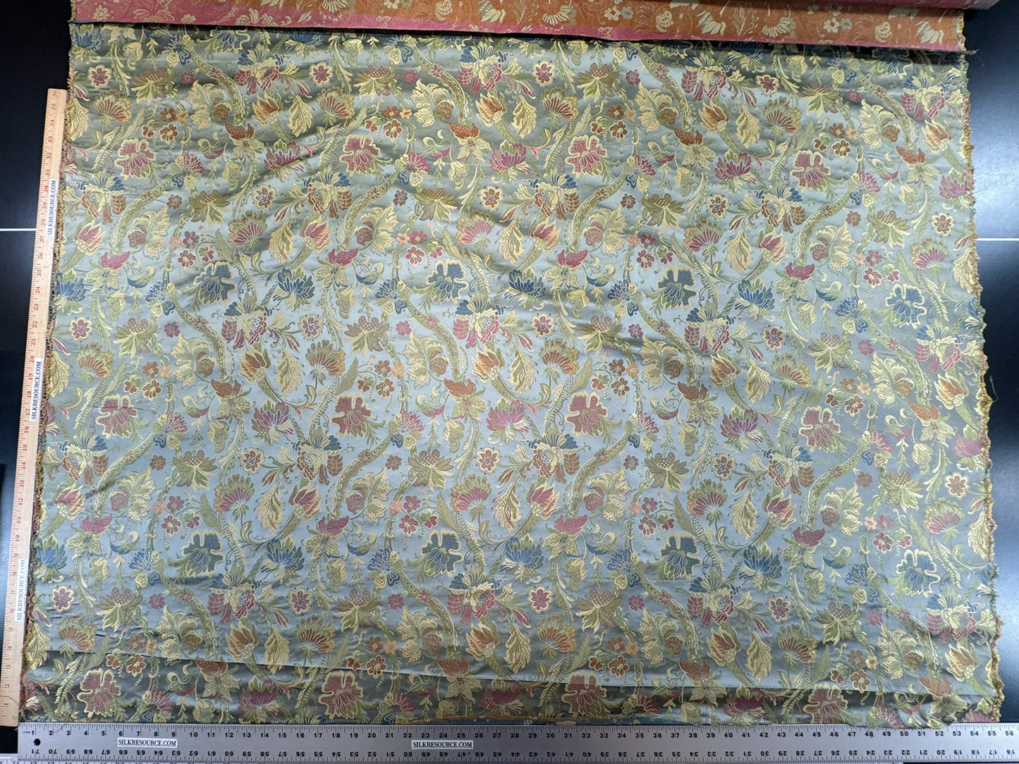 Fairy Tale Garden 100% Silk Lampas Floral Historical William Morris  Pale Blue Gold Green Red Orange Rainbow -By The Yard
