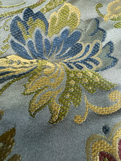 Fairy Tale Garden 100% Silk Lampas Floral Historical William Morris  Pale Blue Gold Green Red Orange Rainbow -By The Yard