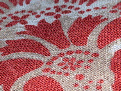 Scalamandre  CALAIS LINEN PRINT in Coral Pink Red Mediterrinan Pomegranite Block Print Heavy Linen MSRP USD300+/y