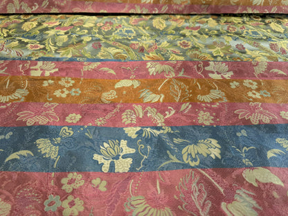 Fairy Tale Garden 100% Silk Lampas Floral Historical William Morris  Pale Blue Gold Green Red Orange Rainbow -By The Yard