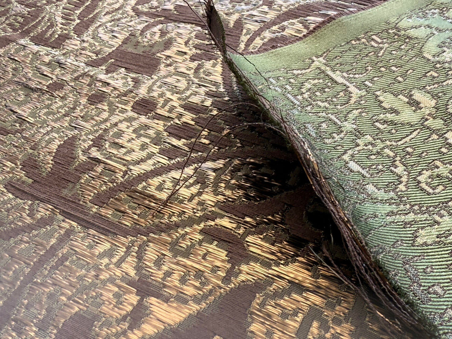 by yard Boboli Garden Silk Damask Italian Metallic Deep Charteuse Green Gold MSRP USD 568/yard