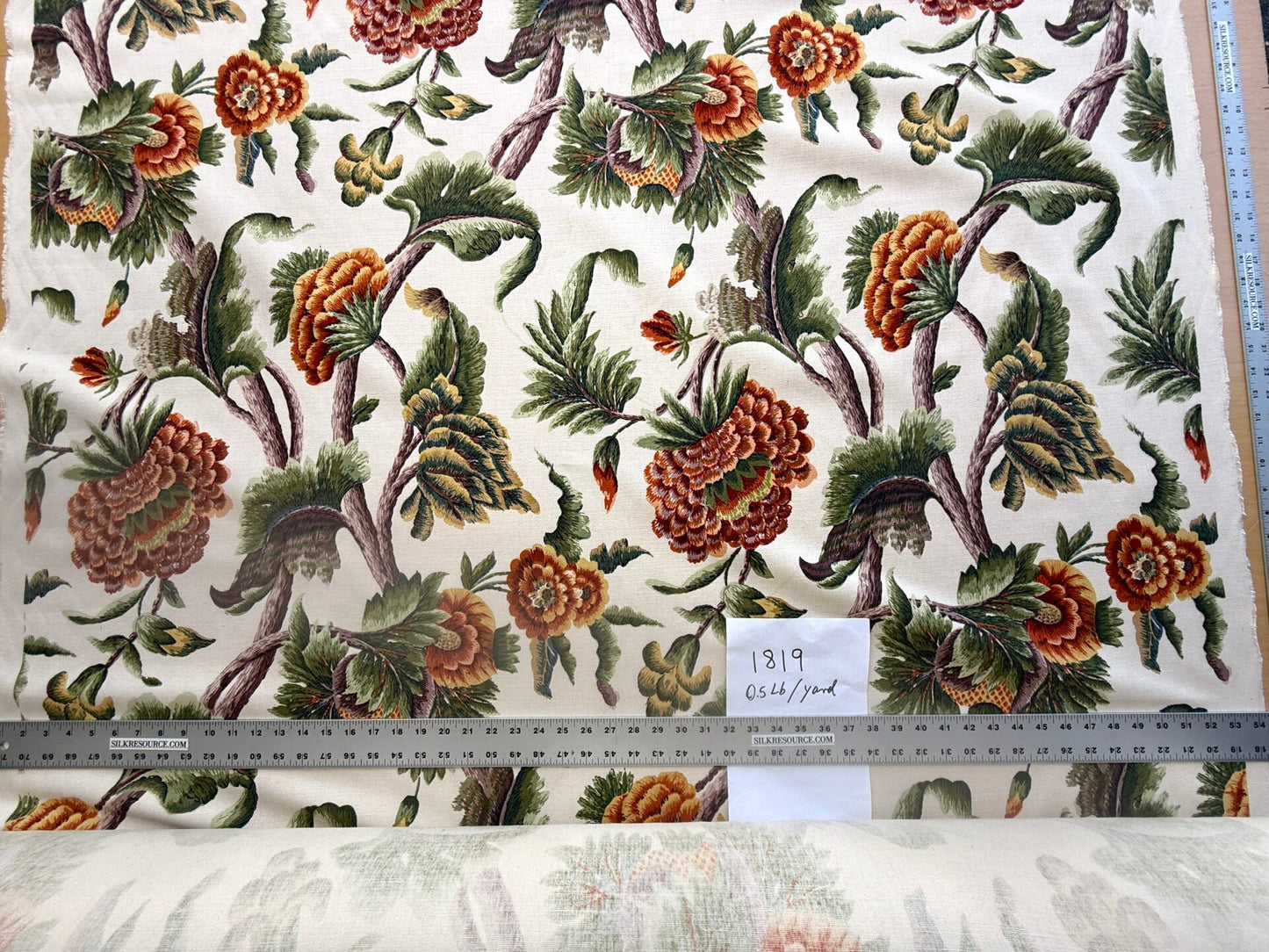 By yard Highlander Historical Chintz print Grand Jacobean Cantalope Orange Red Green Tree of Life Cotton Block Print Made in US MSRP USD298/y