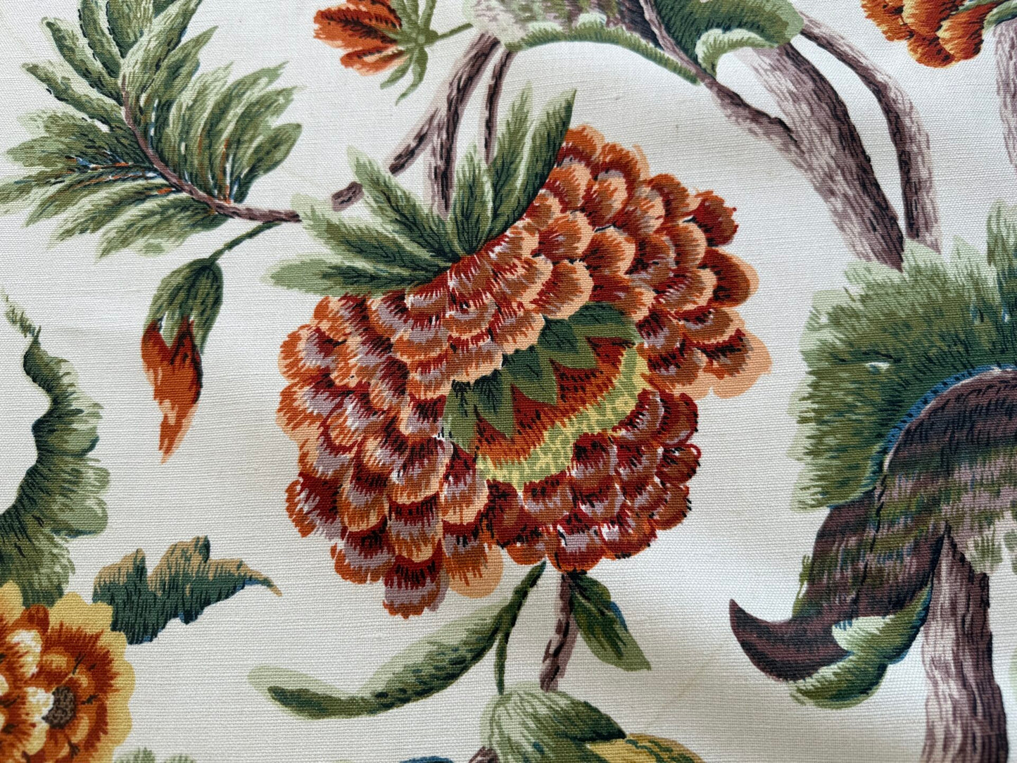 By yard Highlander Historical Chintz print Grand Jacobean Cantalope Orange Red Green Tree of Life Cotton Block Print Made in US MSRP USD298/y