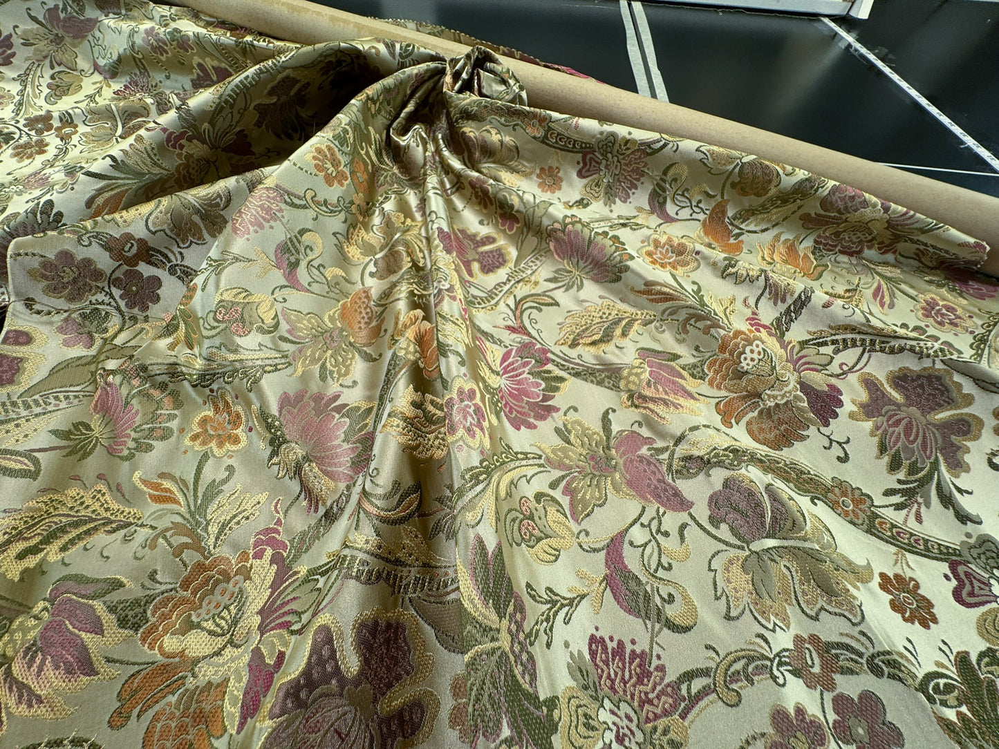Fairy Tale Garden Silk Lampas 100% Silk Lampas Floral Historical William Morris  Cream Red Pink Gold Green Rainbow - 29 inches