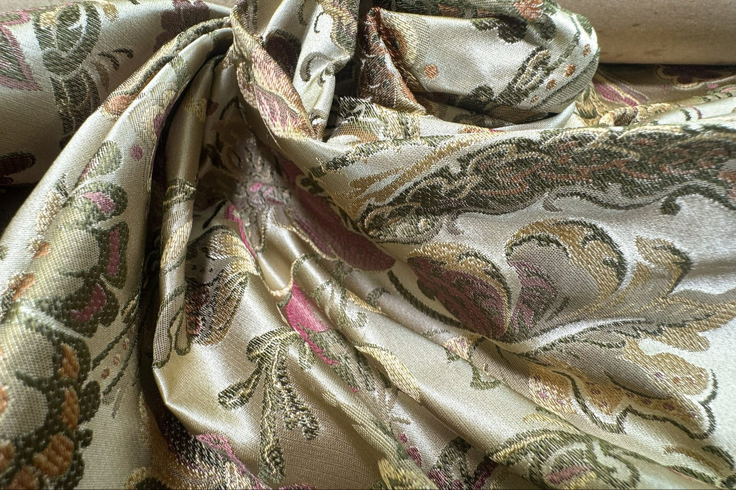 Fairy Tale Garden Silk Lampas 100% Silk Lampas Floral Historical William Morris  Cream Red Pink Gold Green Rainbow - 29 inches