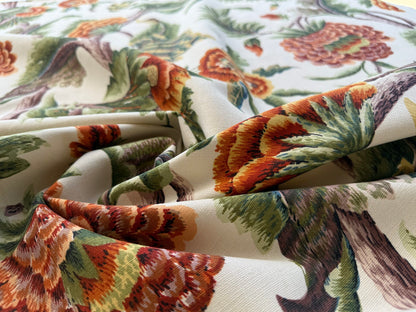 By yard Highlander Historical Chintz print Grand Jacobean Cantalope Orange Red Green Tree of Life Cotton Block Print Made in US MSRP USD298/y