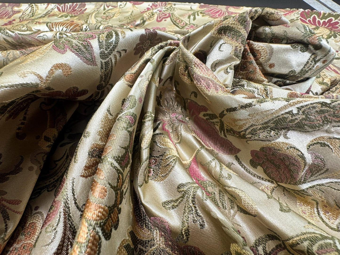 Fairy Tale Garden Silk Lampas 100% Silk Lampas Floral Historical William Morris  Cream Red Pink Gold Green Rainbow - 29 inches