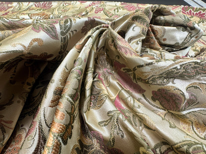Fairy Tale Garden Silk Lampas 100% Silk Lampas Floral Historical William Morris  Cream Red Pink Gold Green Rainbow - 29 inches