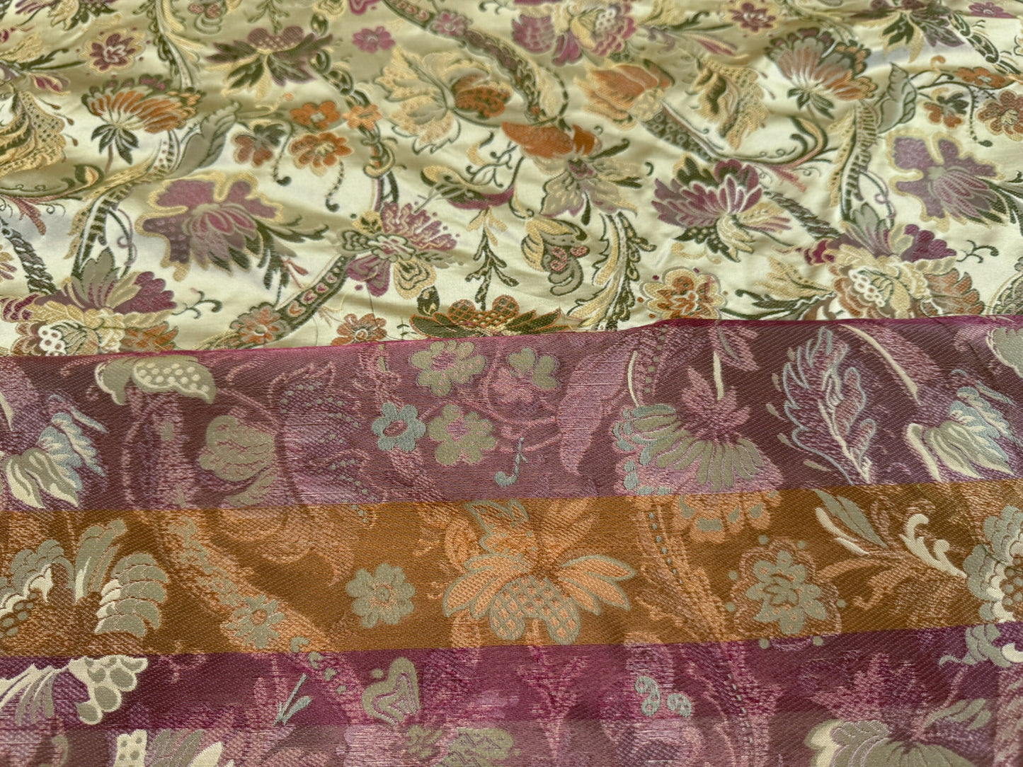 Fairy Tale Garden Silk Lampas 100% Silk Lampas Floral Historical William Morris  Cream Red Pink Gold Green Rainbow - 29 inches