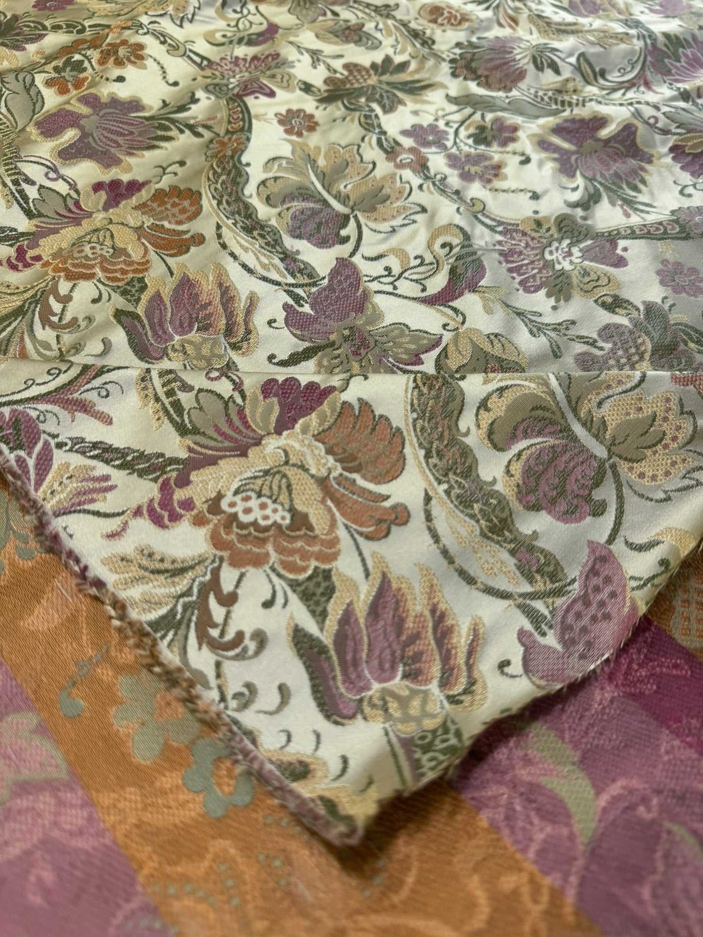 Fairy Tale Garden Silk Lampas 100% Silk Lampas Floral Historical William Morris  Cream Red Pink Gold Green Rainbow - 29 inches