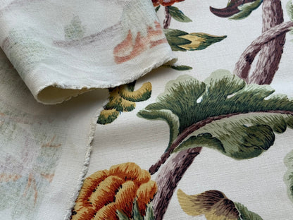 By yard Highlander Historical Chintz print Grand Jacobean Cantalope Orange Red Green Tree of Life Cotton Block Print Made in US MSRP USD298/y