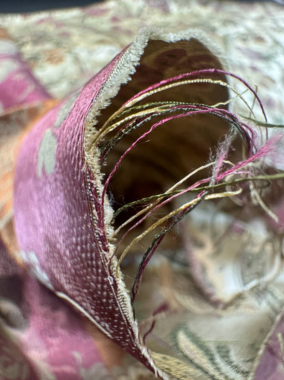 Fairy Tale Garden Silk Lampas 100% Silk Lampas Floral Historical William Morris  Cream Red Pink Gold Green Rainbow - 29 inches
