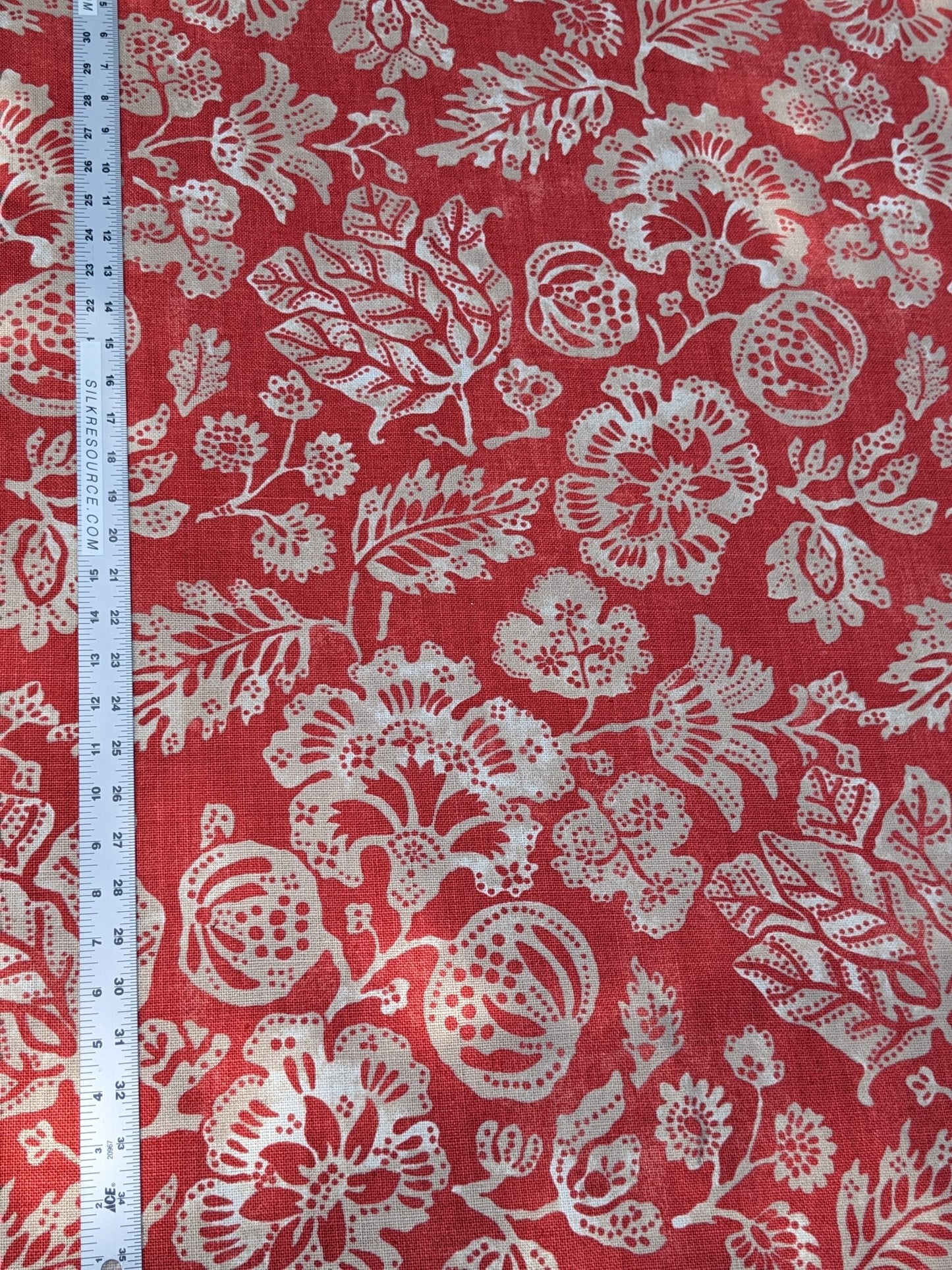 Scalamandre  CALAIS LINEN PRINT in Coral Pink Red Mediterrinan Pomegranite Block Print Heavy Linen MSRP USD300+/y
