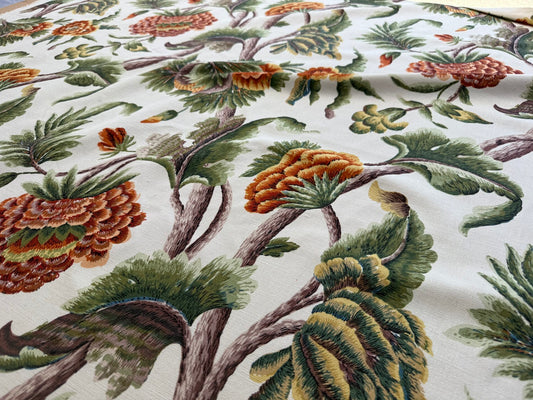 By yard Highlander Historical Chintz print Grand Jacobean Cantalope Orange Red Green Tree of Life Cotton Block Print Made in US MSRP USD298/y