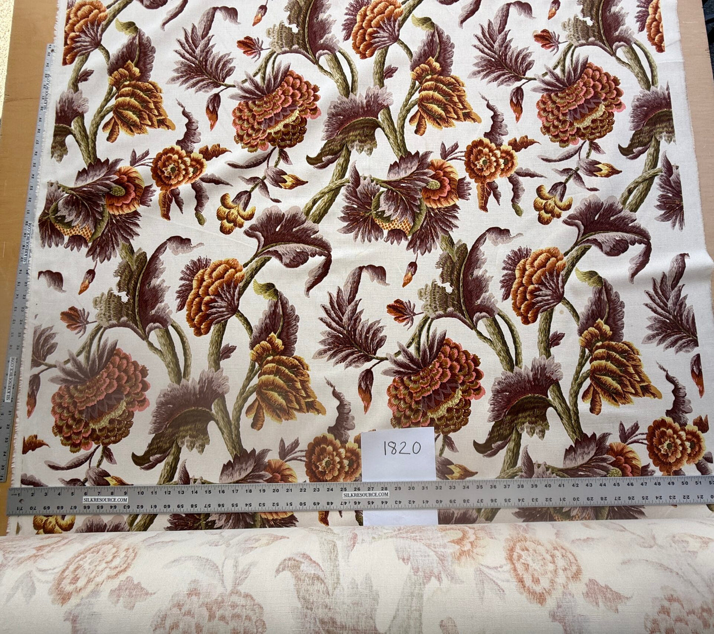 By yard Highlander Historical Chintz Print Grand Jacobean Orange Rust Tree of Life Cotton Block Print Made in US MSRP USD298