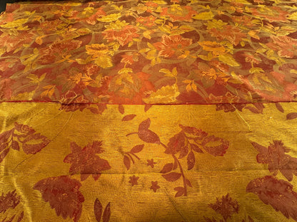 Rm Coco 100% Silk Lampas Autumn Tri-leaf Flower "Brick" Orange Red Gold MSRP USD 199.90/y
