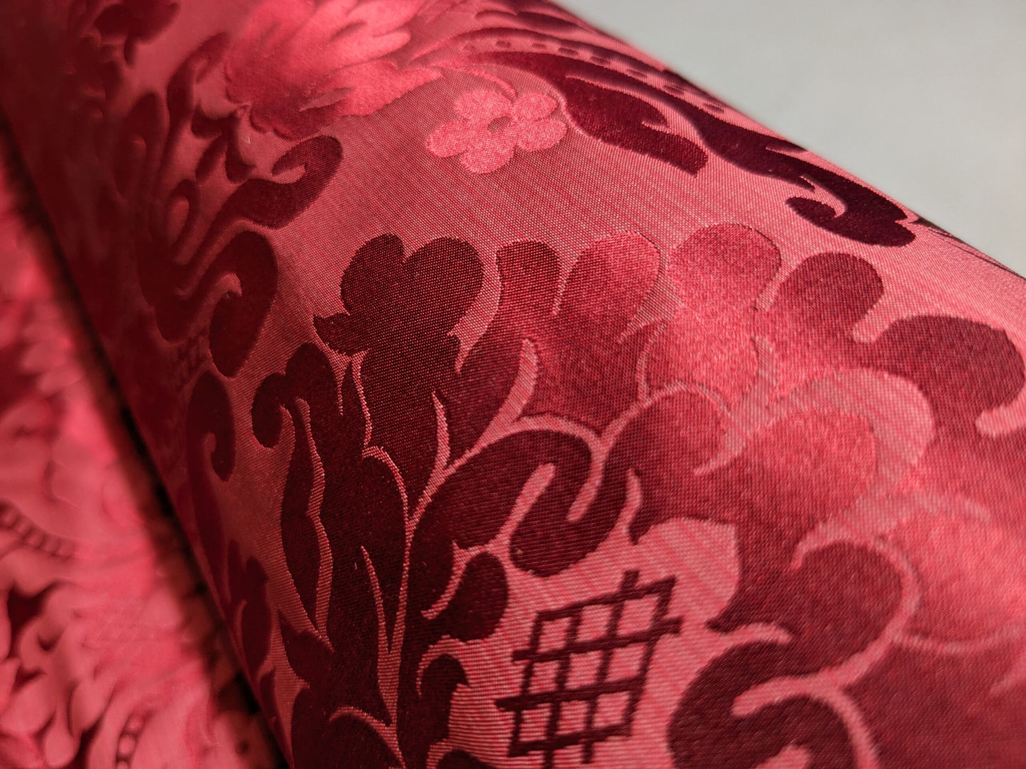 High End Veranda Renaissance Damask 100% Silk Ruby Red Crimson