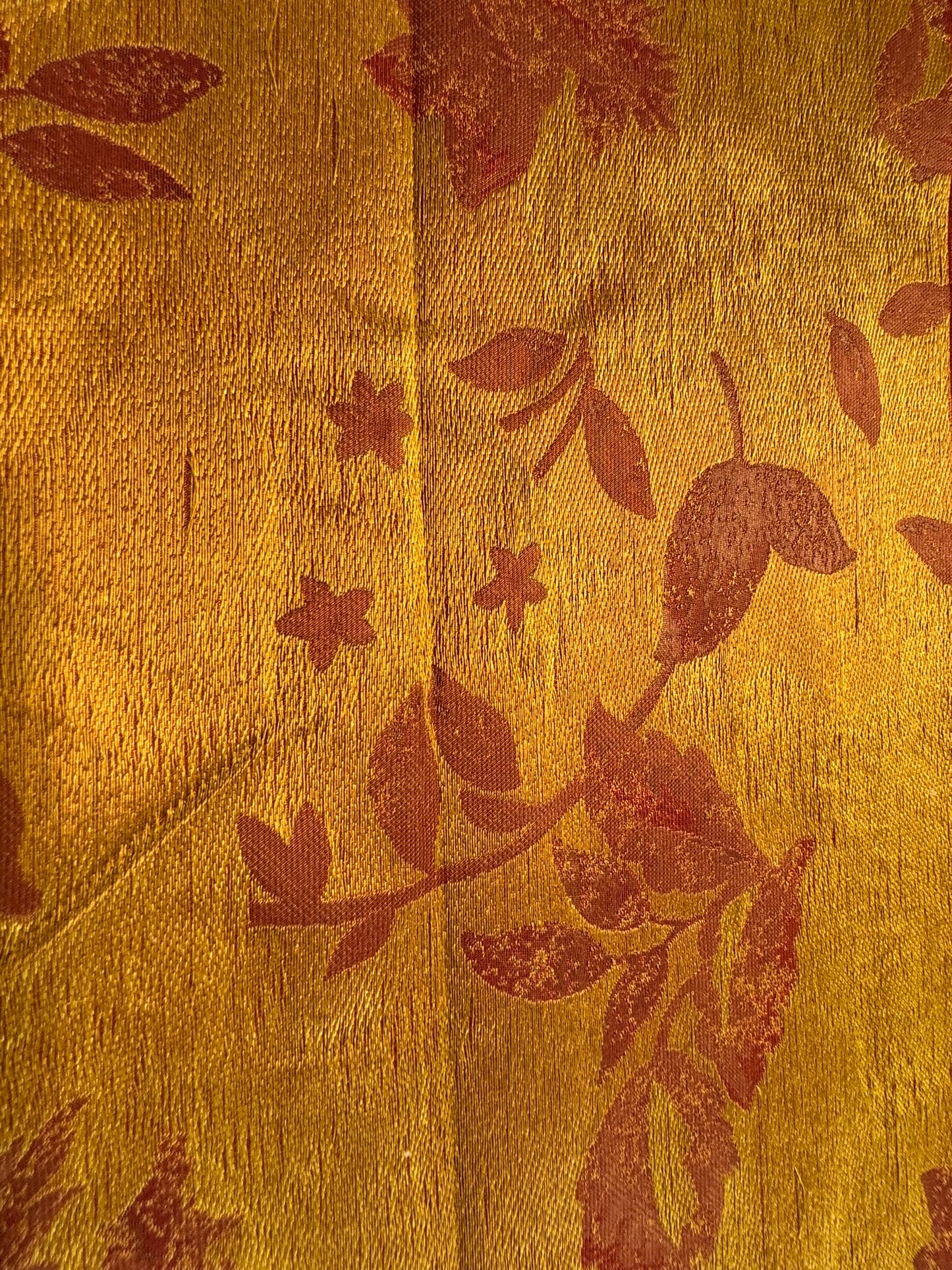 Rm Coco 100% Silk Lampas Autumn Tri-leaf Flower "Brick" Orange Red Gold MSRP USD 199.90/y
