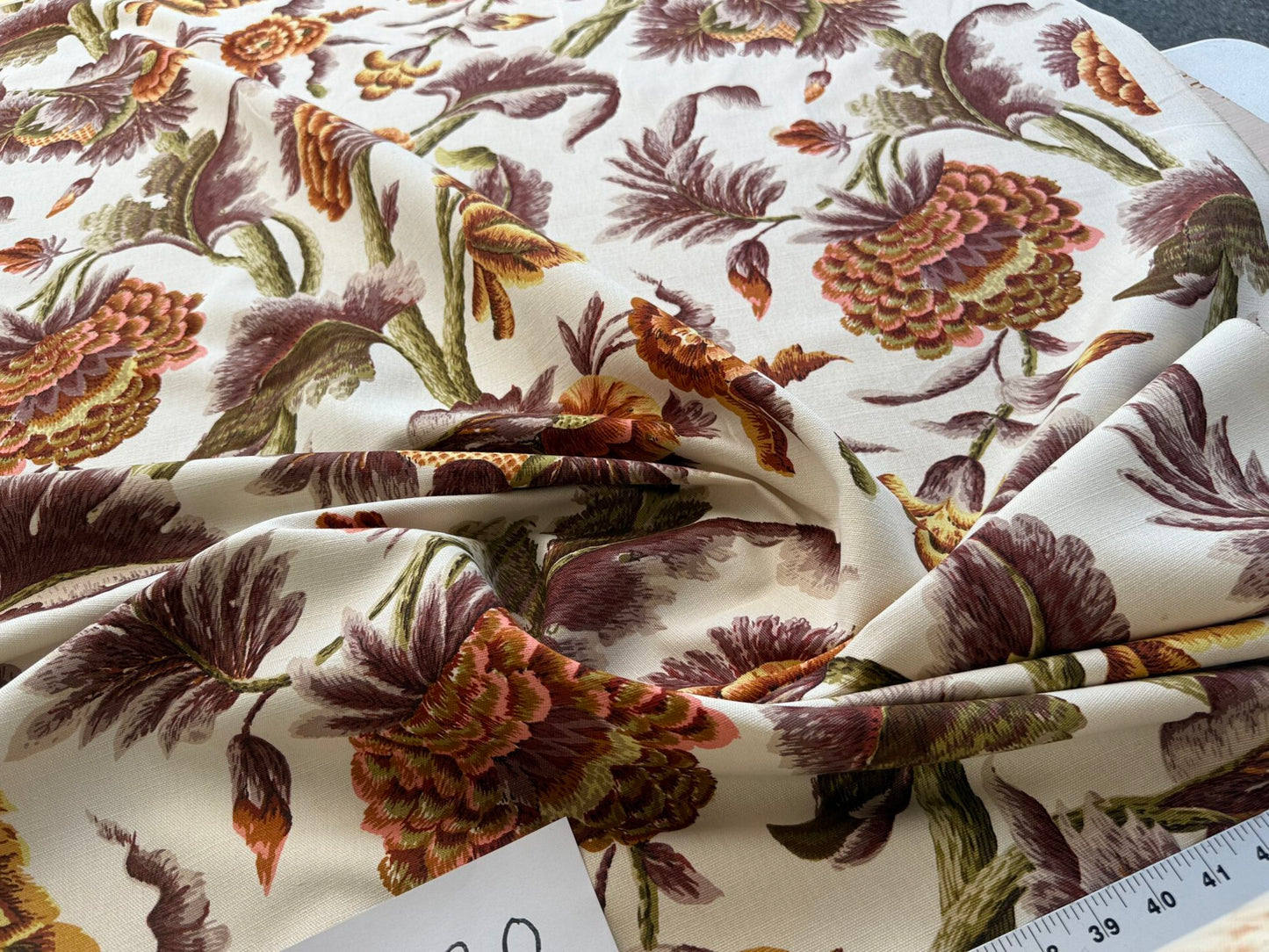 By yard Highlander Historical Chintz Print Grand Jacobean Orange Rust Tree of Life Cotton Block Print Made in US MSRP USD298