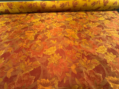 Rm Coco 100% Silk Lampas Autumn Tri-leaf Flower "Brick" Orange Red Gold MSRP USD 199.90/y