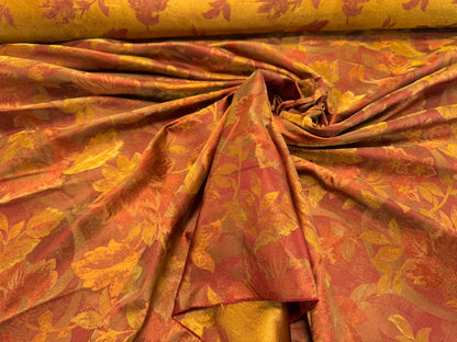 Rm Coco 100% Silk Lampas Autumn Tri-leaf Flower "Brick" Orange Red Gold MSRP USD 199.90/y