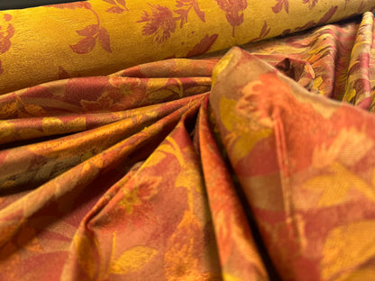 Rm Coco 100% Silk Lampas Autumn Tri-leaf Flower "Brick" Orange Red Gold MSRP USD 199.90/y