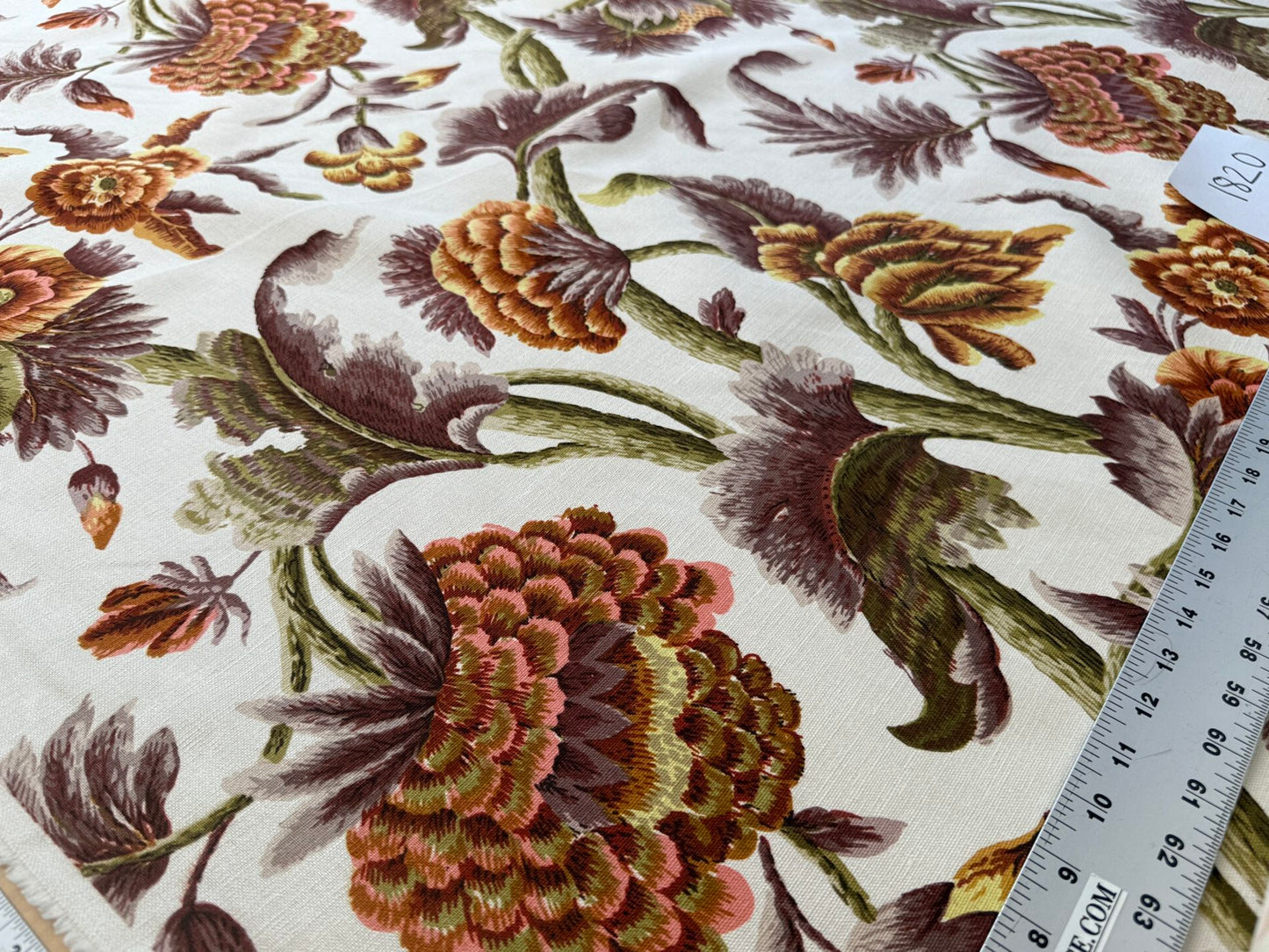 By yard Highlander Historical Chintz Print Grand Jacobean Orange Rust Tree of Life Cotton Block Print Made in US MSRP USD298