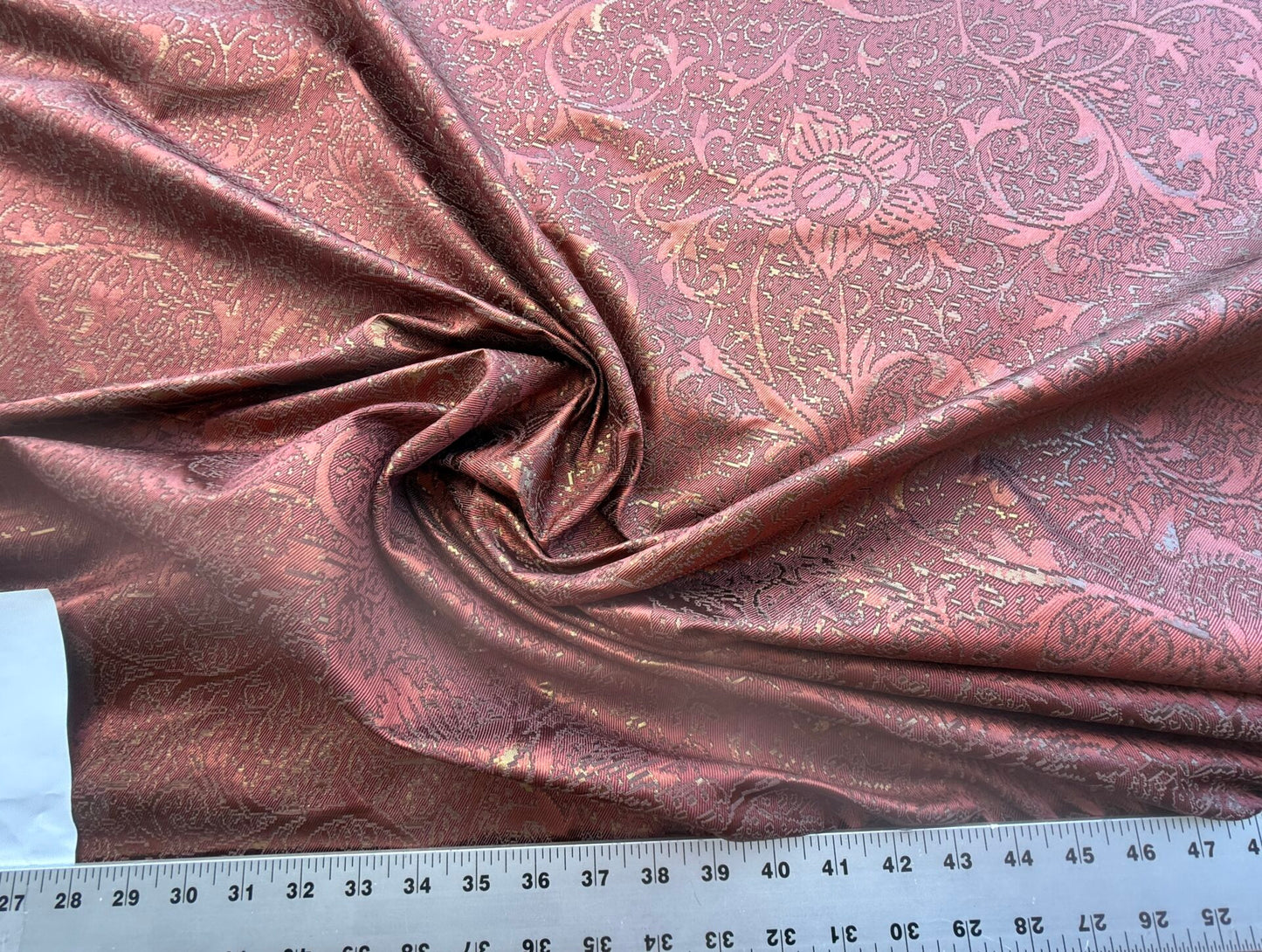 by yard Boboli Garden Silk Damask Italian Metallic Red Spice Rose MSRP USD 568/yard