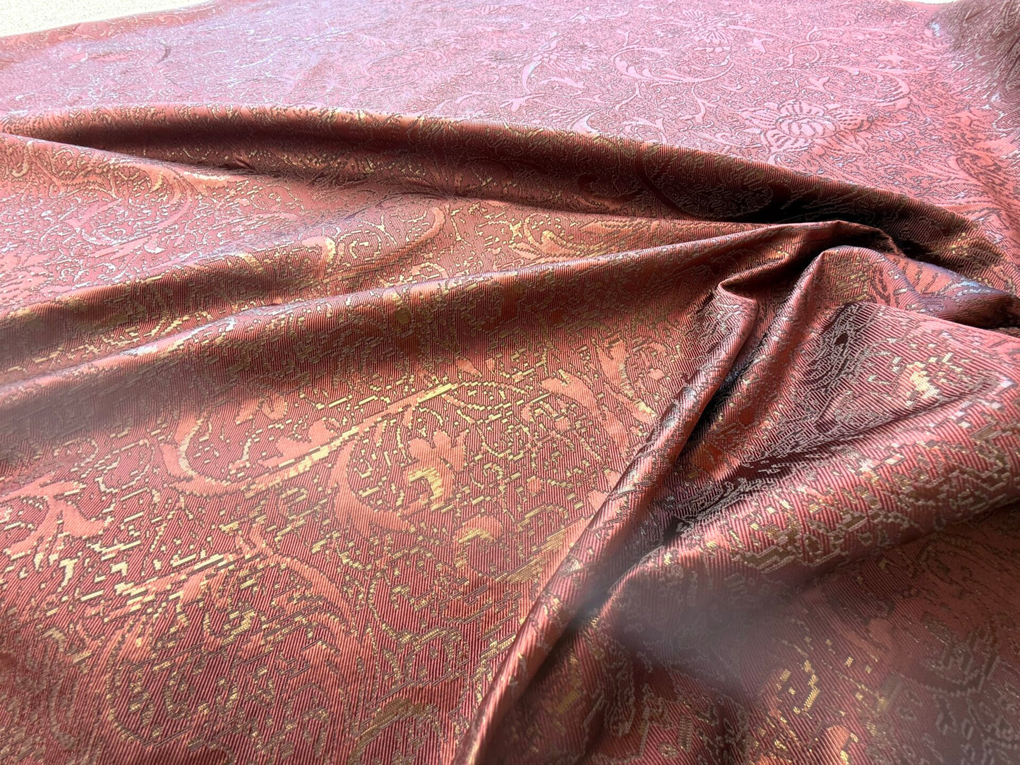 by yard Boboli Garden Silk Damask Italian Metallic Red Spice Rose MSRP USD 568/yard