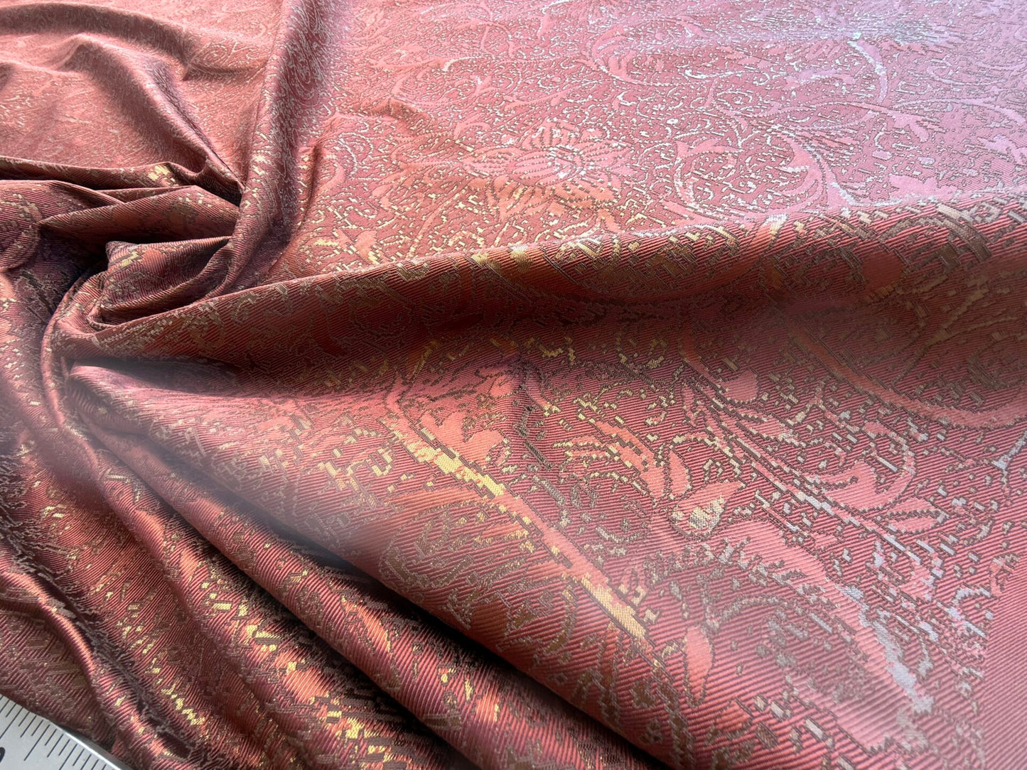 by yard Boboli Garden Silk Damask Italian Metallic Red Spice Rose MSRP USD 568/yard