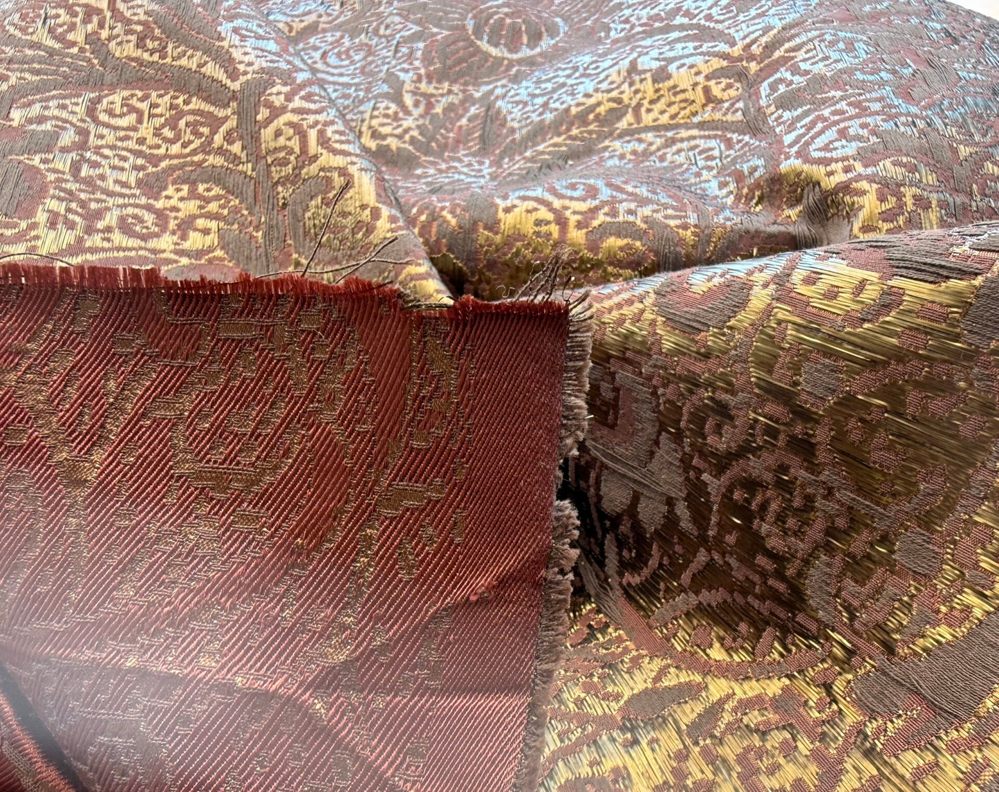 by yard Boboli Garden Silk Damask Italian Metallic Red Spice Rose MSRP USD 568/yard